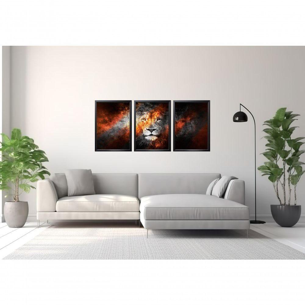 Quadro Decorativo Leão Com Moldura Preto - 3