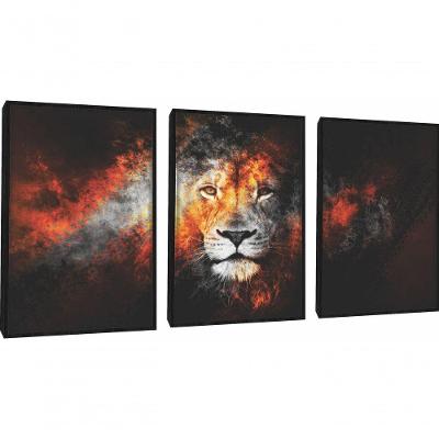 Quadro Decorativo Leão Com Moldura Preto