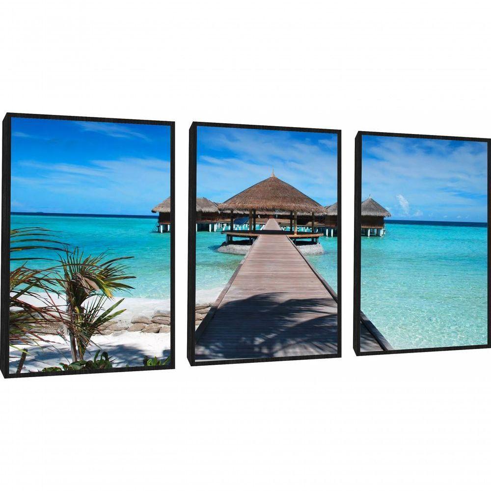 Quadros Decorativo Mar Praia Paisagem Com Moldura Preto - 1