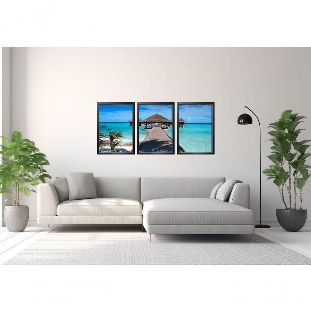 Quadros Decorativo Mar Praia Paisagem Com Moldura Preto - 2