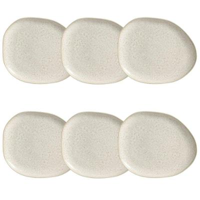 Conjunto de Pratos Rasos Oval Orgânico Vanilla 6 Peças Cerâmica Bege e Off-White Porto Brasil