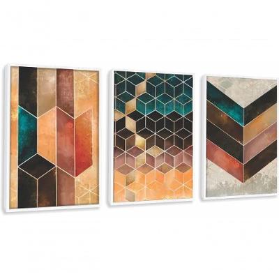 Quadros Decorativos Geometria Cubos Com Moldura Branco
