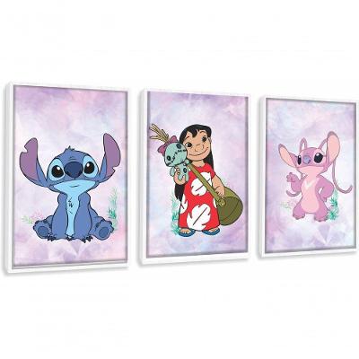 Quadros Decorativos Lilo & Stitch E Angel Com Moldura Branco