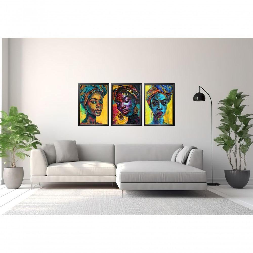 Quadro Decorativo Pintura Mulher Afro Com Moldura Preto - 3