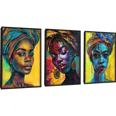 Quadro Decorativo Pintura Mulher Afro Com Moldura Preto
