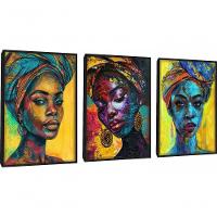Quadro Decorativo Pintura Mulher Afro Com Moldura Preto - 1