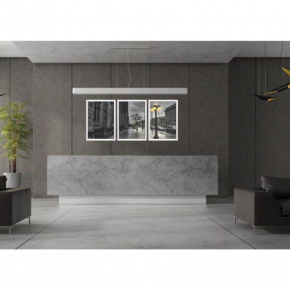 Quadros Decorativos Cidade Tons De Cinza Com Moldura Branco - 3