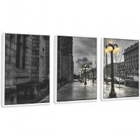 Quadros Decorativos Cidade Tons De Cinza Com Moldura Branco - 1