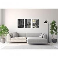 Quadros Decorativos Cidade Tons De Cinza Com Moldura Branco - 2