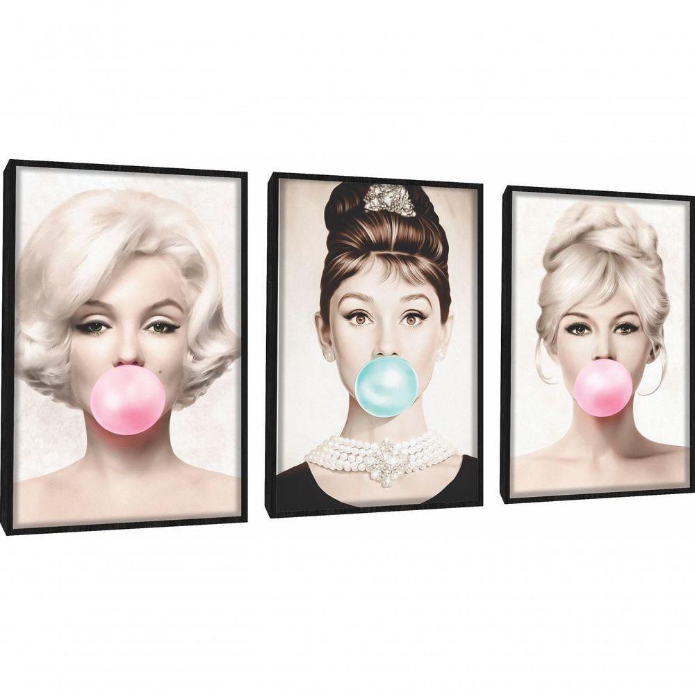 Quadro Decorativo Mulher Mascando Chiclete Com Moldura Preto - 1