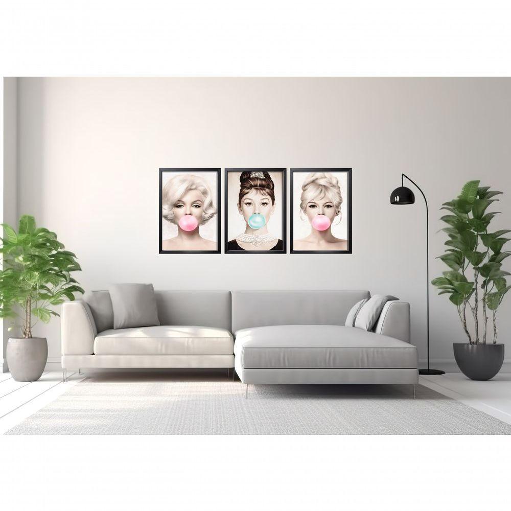 Quadro Decorativo Mulher Mascando Chiclete Com Moldura Preto - 2