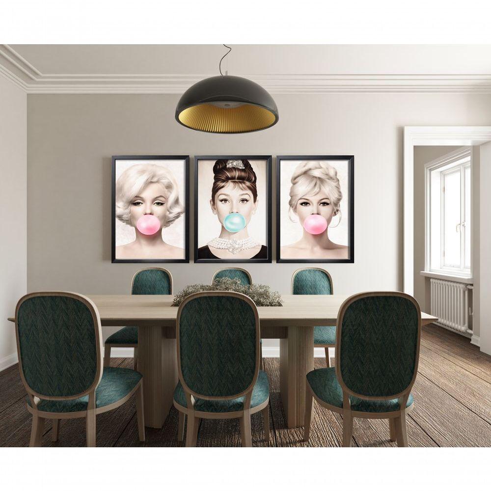 Quadro Decorativo Mulher Mascando Chiclete Com Moldura Preto - 3