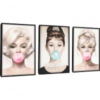 Quadro Decorativo Mulher Mascando Chiclete Com Moldura Preto - 1