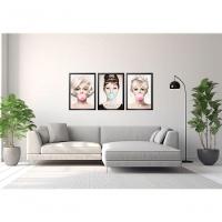 Quadro Decorativo Mulher Mascando Chiclete Com Moldura Preto - 2