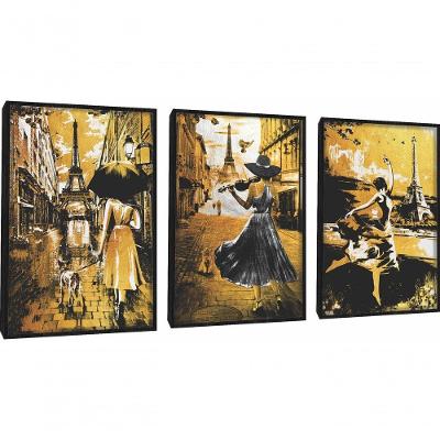 Quadro Decorativo Mulher Pintura Paris Com Moldura Preto