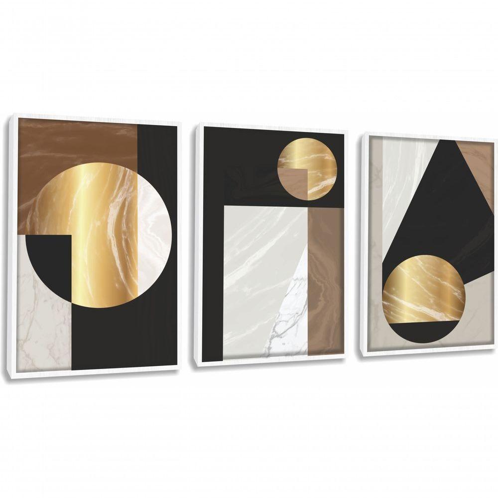 Quadro Decorativo Geométrico Abstrato Com Moldura Branco - 1