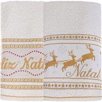Kit 10 Toalha De Rosto Feliz Natal 90% Algodão 400g-m² 45x68cm Bene Casa Pérola - 1