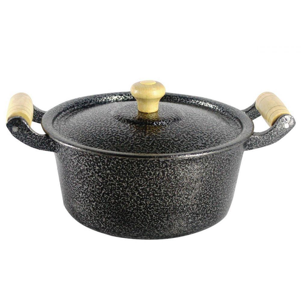 Caçarola Panela Reta Craqueada de Alumínio Alça Madeira 50cm - 2