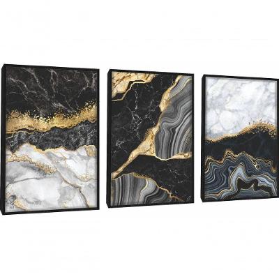 Quadro Decorativo Mármore Abstrato Com Moldura Preto