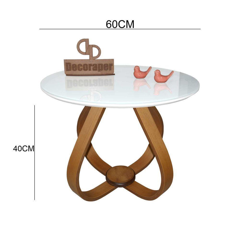 Mesa De Centro Cebola Com Vidro 60cm Branca 40cm - 2