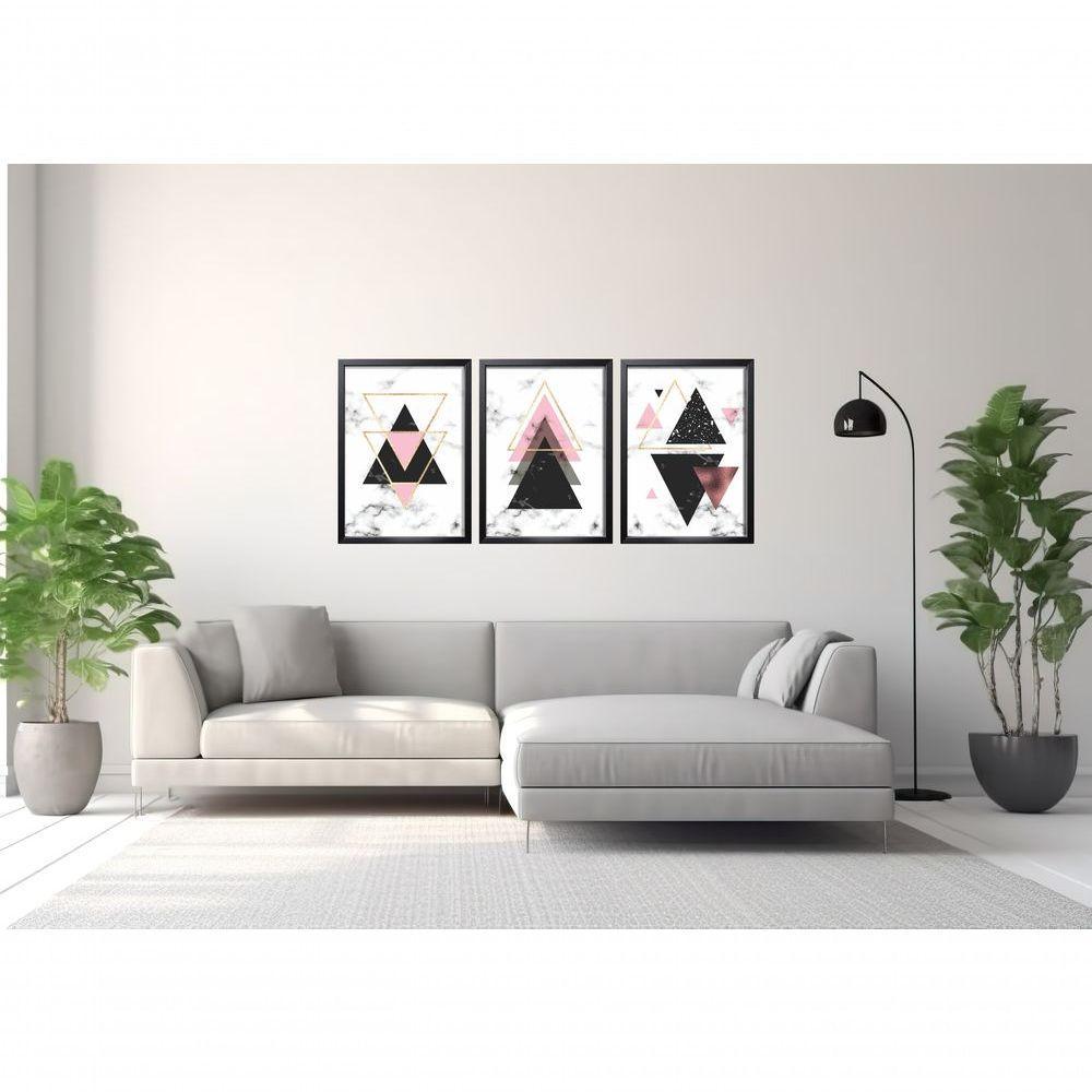 Quadro Decorativo Geométrico Triângulo Com Moldura Preto - 2