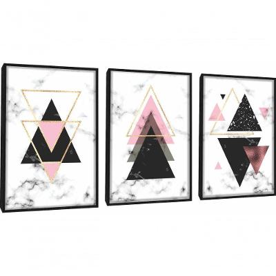 Quadro Decorativo Geométrico Triângulo Com Moldura Preto