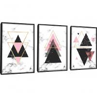 Quadro Decorativo Geométrico Triângulo Com Moldura Preto - 1