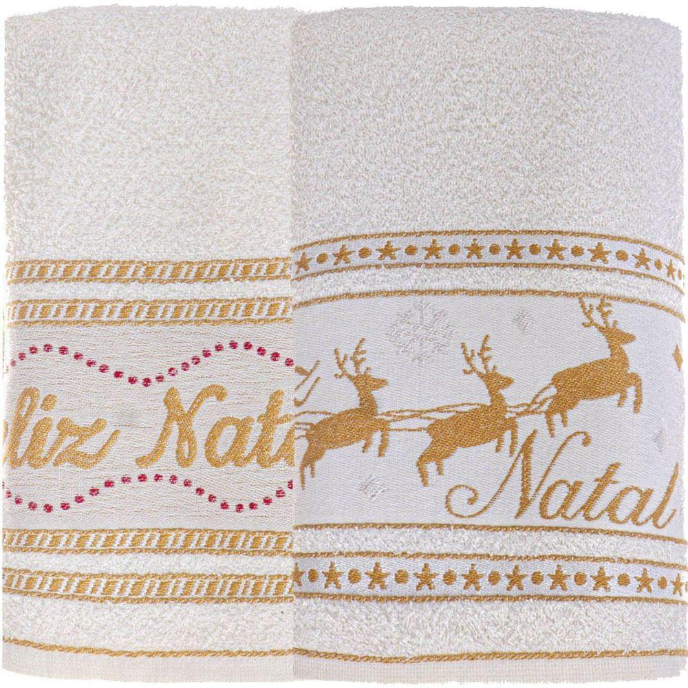 Kit 20 Toalha De Rosto Feliz Natal 90% Algodão 400g-m² 45x68cm Bene Casa Pérola - 1
