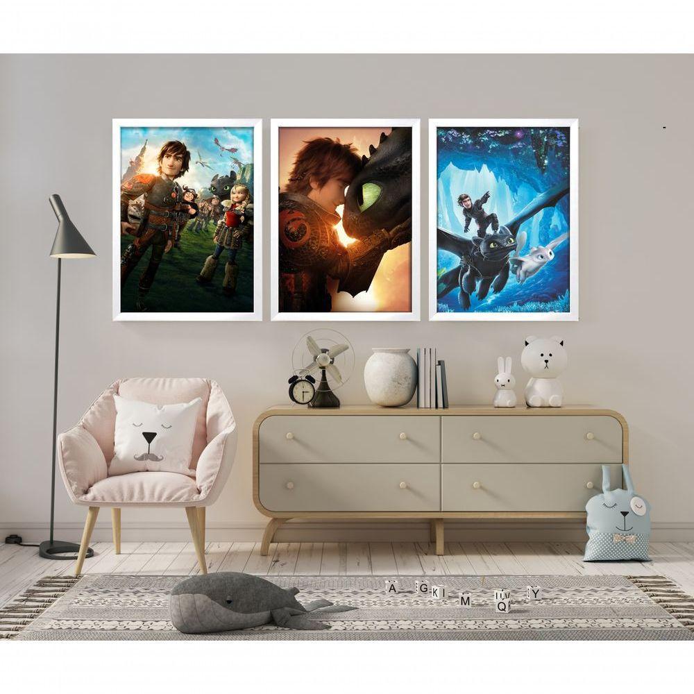 Quadro Decorativo Como Treinar Seu Dragão Com Moldura Branco - 2