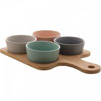 Conjunto Petisqueira Lyor Com Bandeja De Bambu E 4 Potes 21x32cm - 1