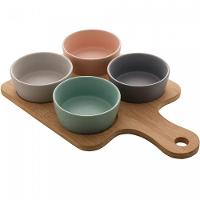 Conjunto Petisqueira Lyor Com Bandeja De Bambu E 4 Potes 21x32cm - 2