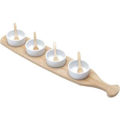 Conjunto Bandeja De Bambu Lyor Com 4 Molheiras E 4 Colheres De Bambu 48x9,5cm