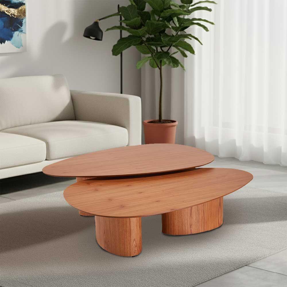 Conjunto Com 2 Mesas De Centro Redonda Sala De Estar 120cm Ecos Base Madeira Maciça Mel - 1
