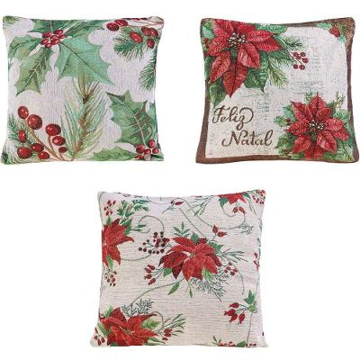 Kit 3 Capa De Almofada Decorativa Natalina 45x45cm Noel Fleur