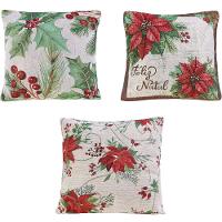 Kit 3 Capa De Almofada Decorativa Natalina 45x45cm Noel Fleur - 1