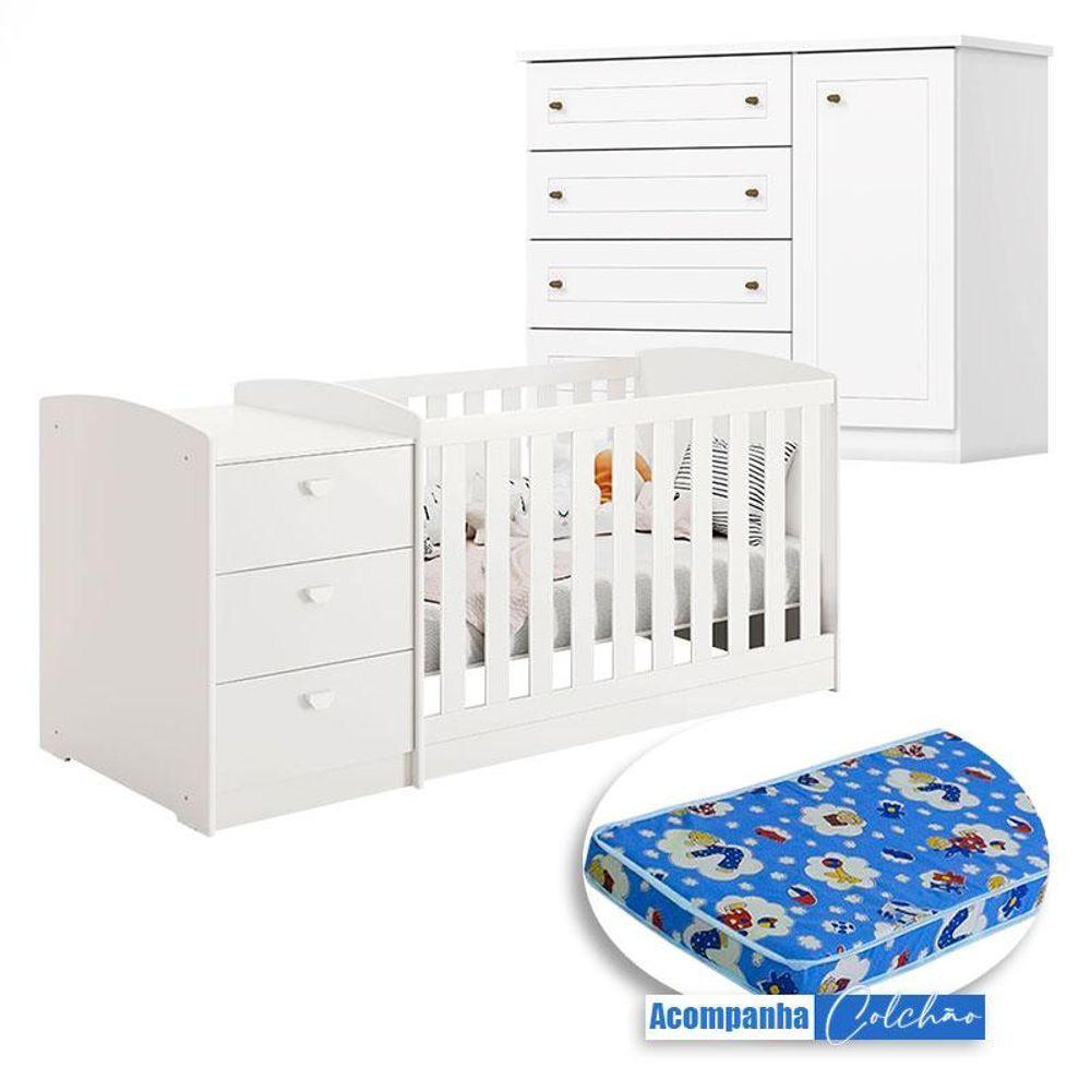 Berço Multifuncional Atlanta E Cômoda Infantil Americano Henn Ambiente Branco Fosco Com Colchão Ortobom - Reller - 9