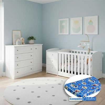 Berço Multifuncional Atlanta em MDF com Colchão Incluso Branco Fosco para Bebê