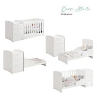 Berço Multifuncional Atlanta E Cômoda Infantil Americano Henn Ambiente Branco Fosco Com Colchão Ortobom - Reller