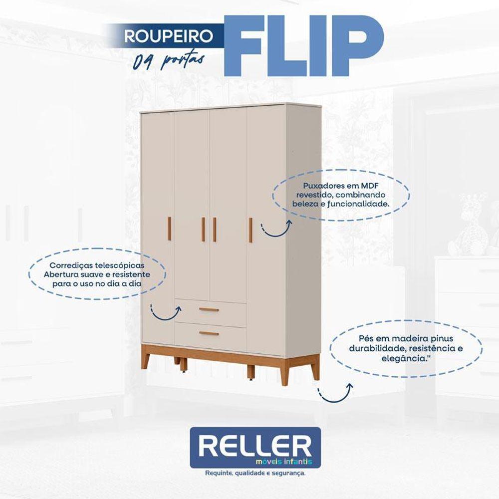 Guarda Roupa Infantil 4 Portas Com Berço Americano Flip Areia Acetinado Com Colchão Ortobom - Reller - 2