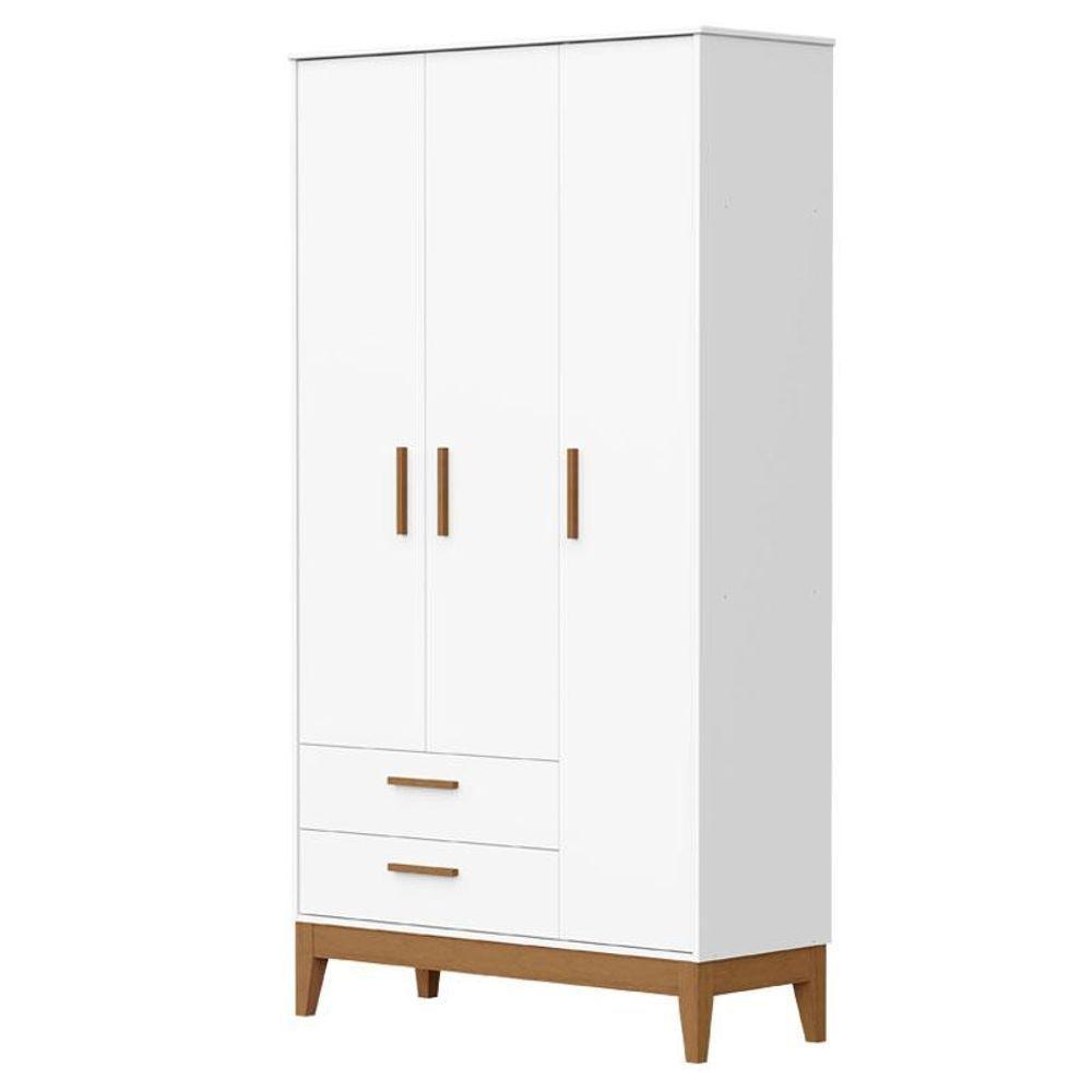 Guarda Roupa Infantil 3 Portas Com Berço Americano Flip Branco Acetinado Com Colchão Ortobom- Reller - 2