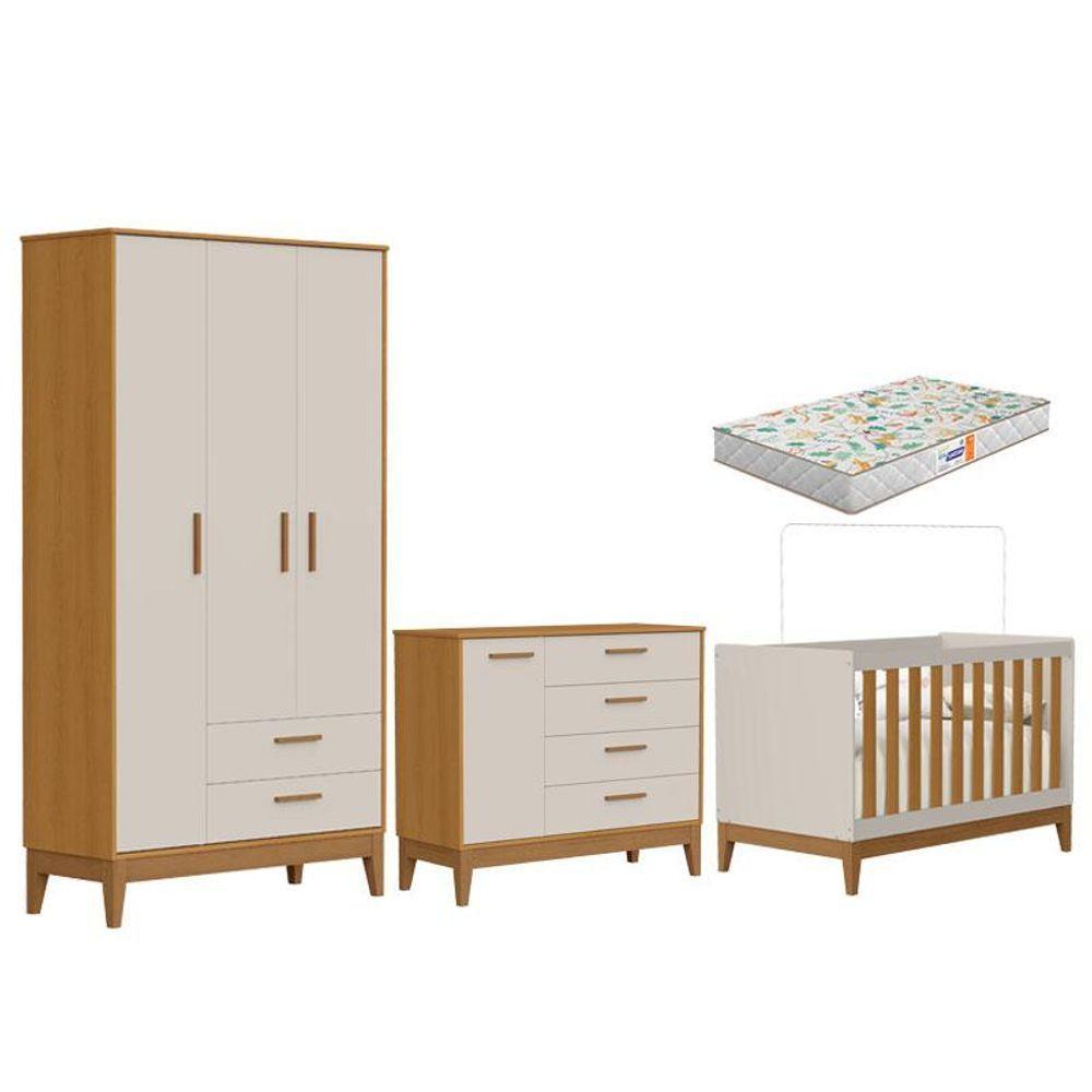 Quarto De Bebê Flip Areia Acetinado Savana Com Colchão Gazin - Reller - 1