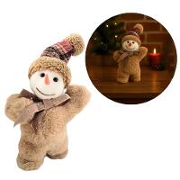 Boneco De Neve Natalino Decorativo Pelúcia Marrom Claro Gorro Xadrez E Nariz De Cenoura 20cm - 5