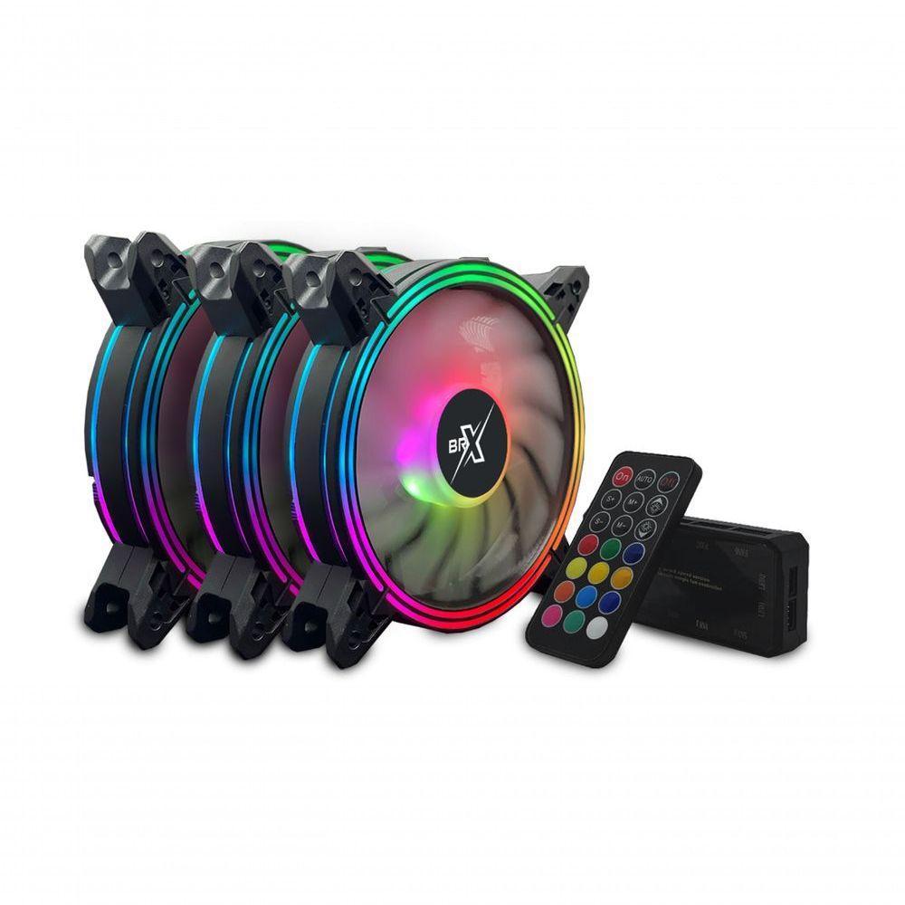 Kit Cooler Rgb Brx 3 Fans 120 X 25mm C/ Controle E Controladora - 1