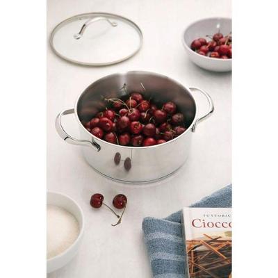 Caçarola Funda Tramontina Una Em Aço Inox Com Fundo Triplo E Tampa De Vidro 24 Cm 6,1 L