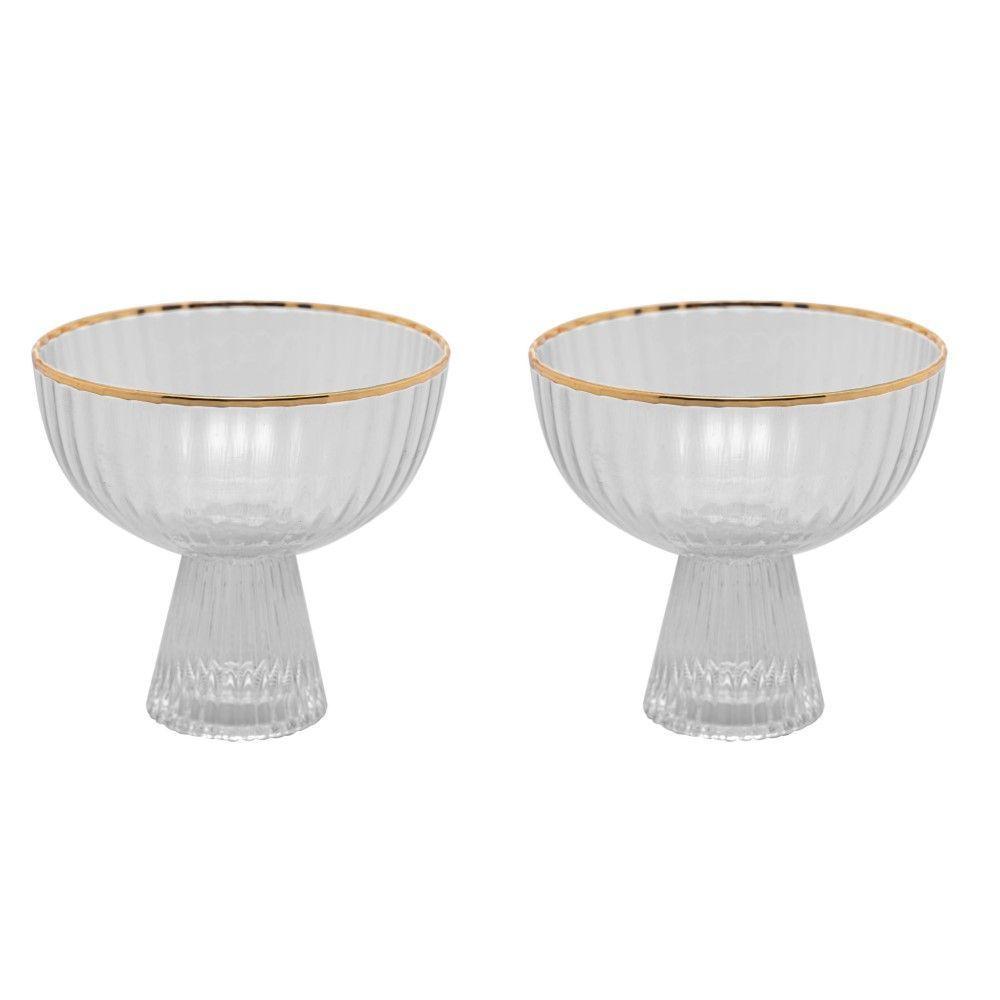 Conjunto 02 Taças De Sobremesa De Cristal Com Fio De Ouro 200 Ml Lines Wolff - 1