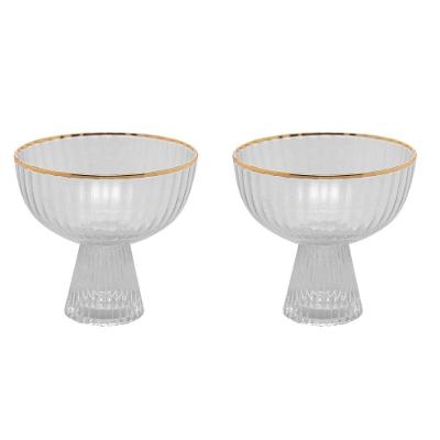 Conjunto 02 Taças De Sobremesa De Cristal Com Fio De Ouro 200 Ml Lines Wolff