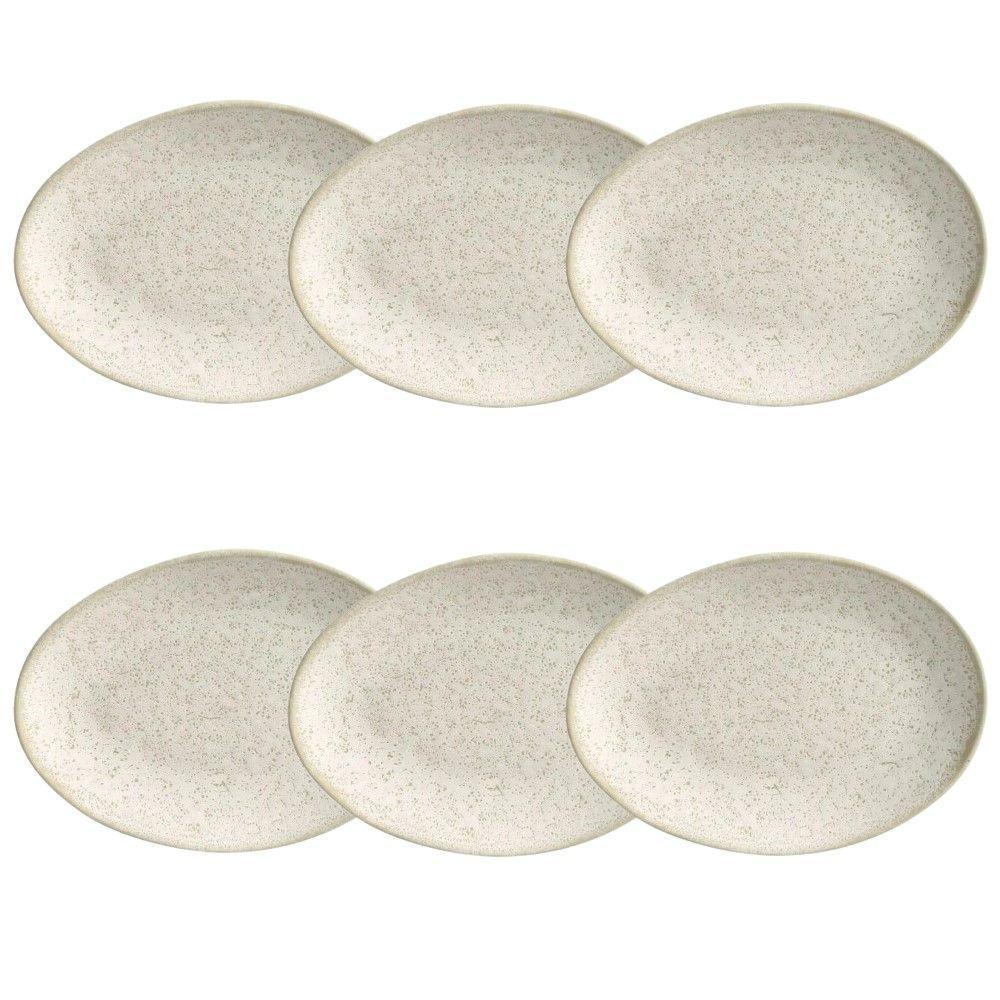 Conjunto De Pratos De Sobremesa Oval 06 Peças Orgânico Vanilla Porto Brasil - 1