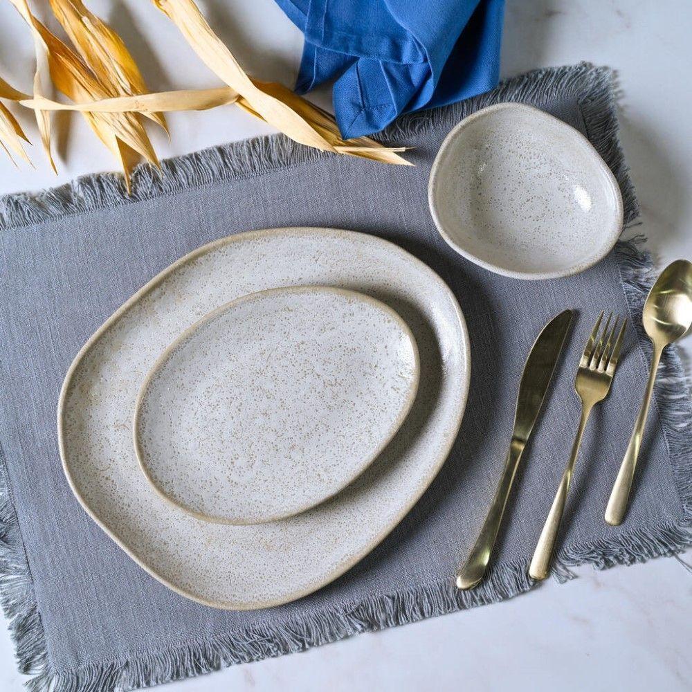 Conjunto De Pratos De Sobremesa Oval 06 Peças Orgânico Vanilla Porto Brasil - 3