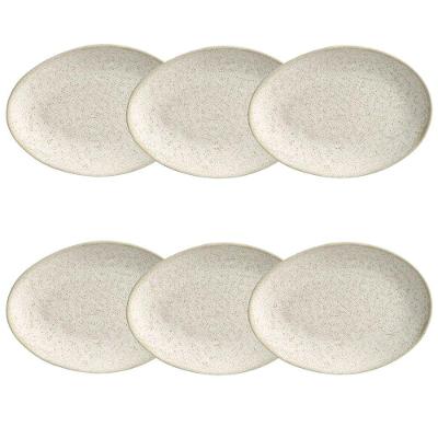 Conjunto de Pratos de Sobremesa Oval Orgânico Vanilla 6 Peças Cerâmica Stoneware Bege e Off-White