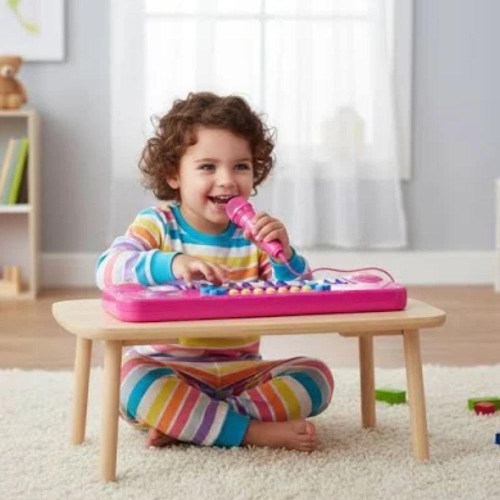 Teclado Toca Musica Com Microfone Menina Rosa - 3